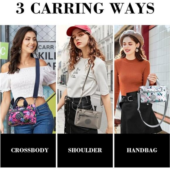 Small Nylon Crossbody Tote Bag with Pockets Travel Purse for Women Shoulder - Picture 3 of 7